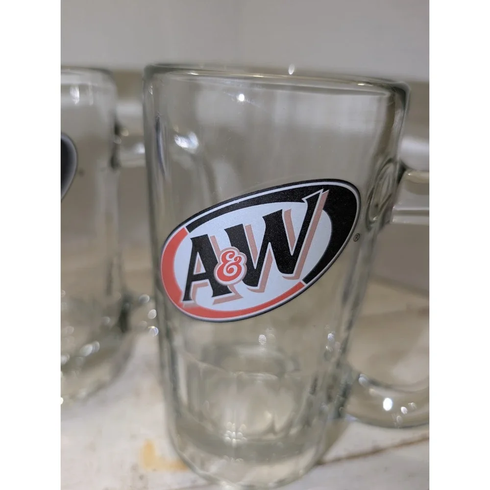 A&W Root Beer Mugs Set of 4 Vintage Heavy Glass, 6-inch Tall